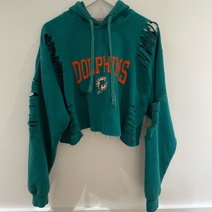 Vintage Ripped Dolphins Crop Hoodie